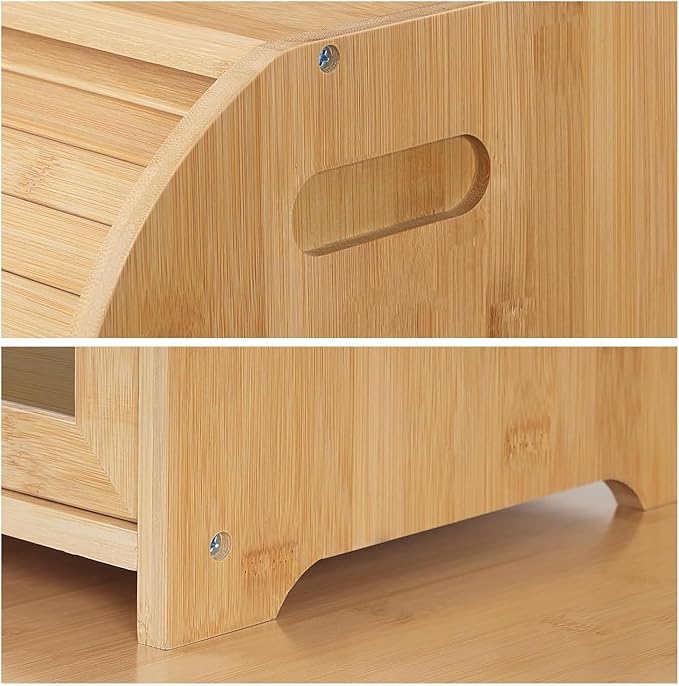 Bamboo Bread Box for Kitchen Countertop, Roll-top Breadbox Breads Storage Boxe with Adjustable Middle Shelf