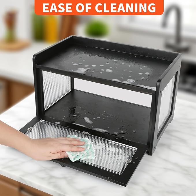 Bread Box for Kitchen Countertop - Wooden Bread Box for Homemade Bread,Large Capacity Bread Storage Container for Kitchen Counter,Easy Assembly & No Smell Bread Holder for Corner,Cabinet,Pantry(Black)