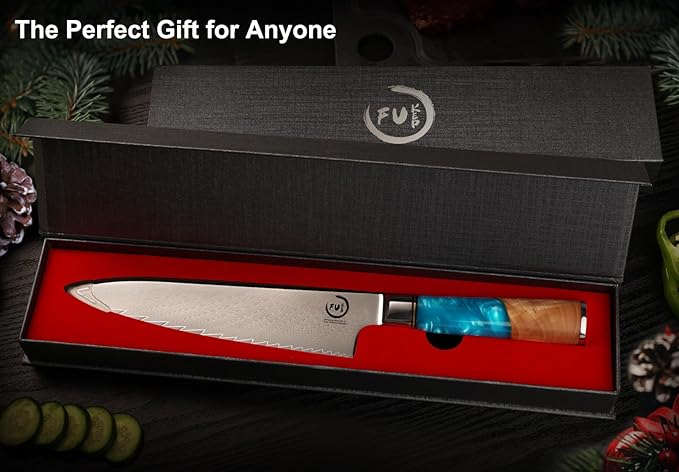 Chef Knife 8 inch, Damascus Chef Knife Japanese VG10 Core Steel with 66-Layers High Carbon Professional Sharp Chefs Knife 8" Blade Ergonomic Beautiful Blue Resin Handle Gift Boxed