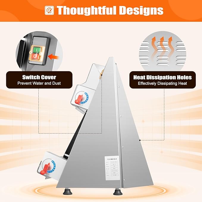 Electric Pizza Dough Sheeter Machine,Automatic Commercial Dough Roller Sheeter,Pasta Maker Machine for Icing Pizza,Pizza Press Stainless Steel for Bread Marzipan and Puff Pastry (370W)