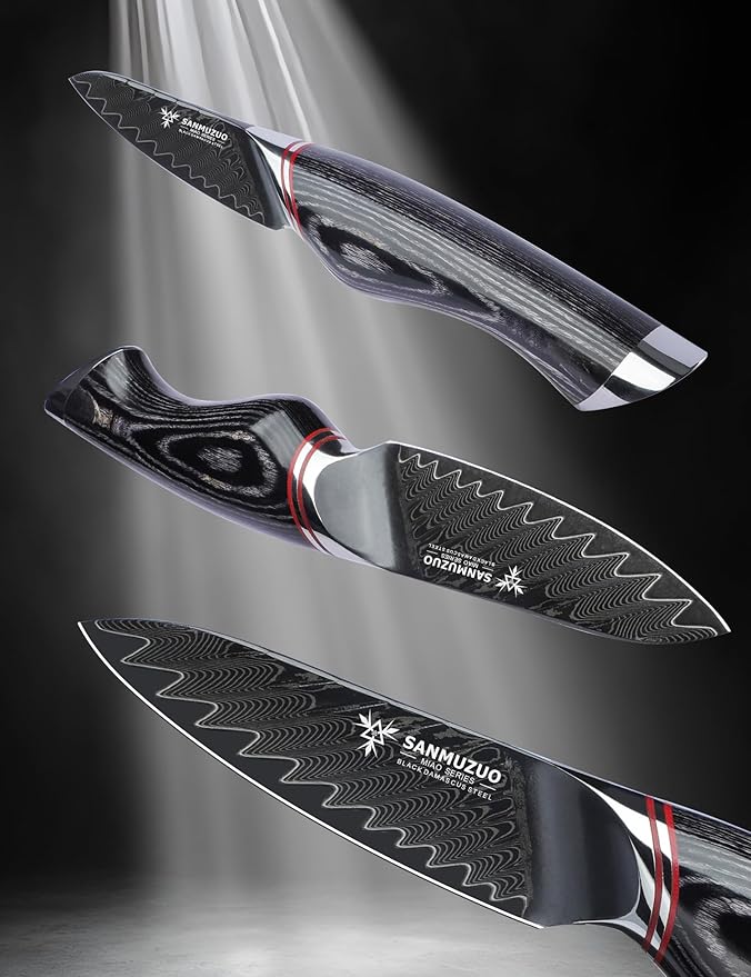 3.5 Inch Paring Knife - Fruit and Vegetable Peeling Knives, Black Damascus Steel with Ergonomic Handle - MIAO Series