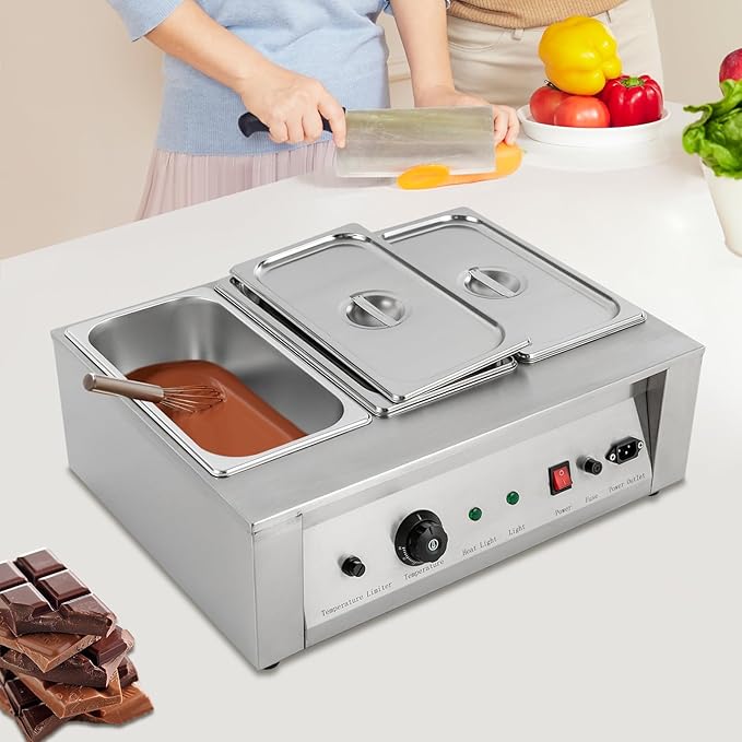 Chocolate Tempering Machine 32℉-176℉ Commercial Chocolate Melting Pot 26.46 lbs Stainless Steel Food Warmer Chocolate Fondue with Lid for Restaurant Home Party (3 Pots)