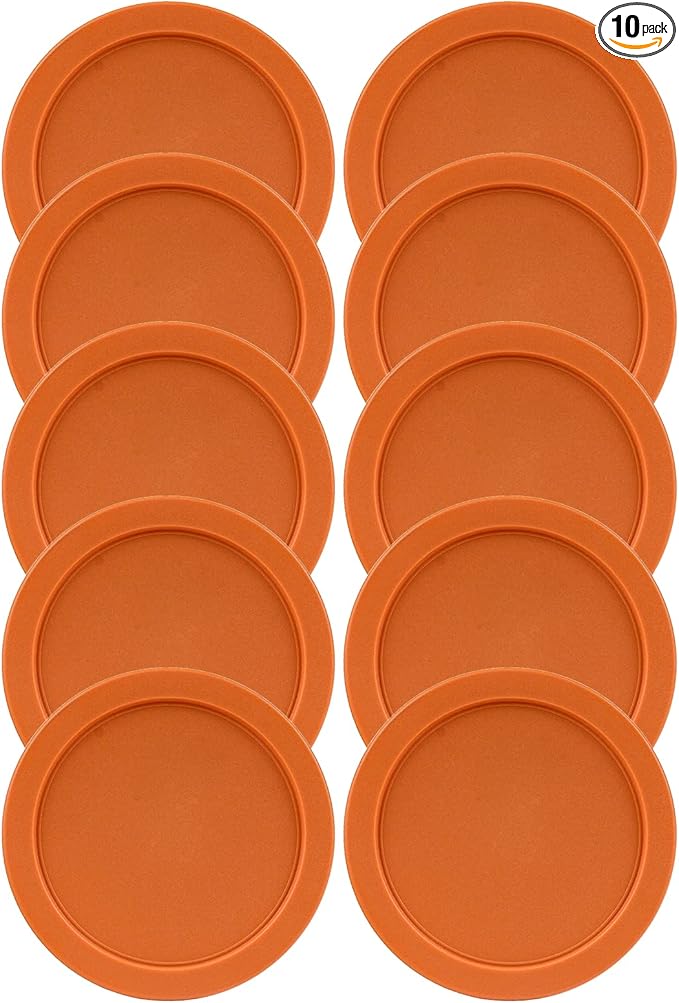 Replacement Lids for Pyrex 6 & 7-Cup Glass Food Storage Container Bowls, 7.5-Inch Plastic Round Lids Covers fits Pyrex 7402-PC, Airtight & Leakproof (10-Pack, Orange)