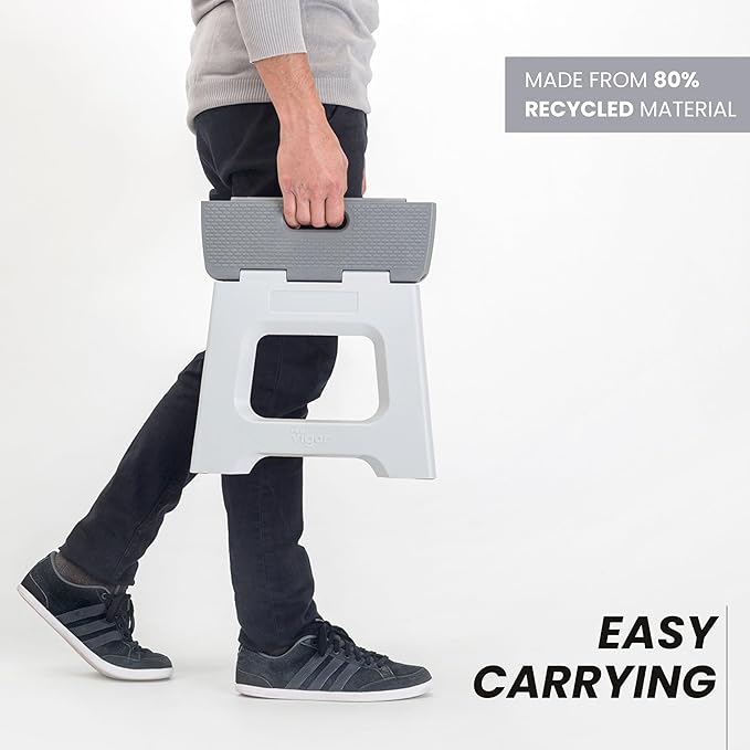 Vigar Compact Step Stool Foldable, 10-1/2-inch Step Stools for Adults up to 330 Pound, Lightweight Stool, Non-Slip Folding Step Stool, Gray