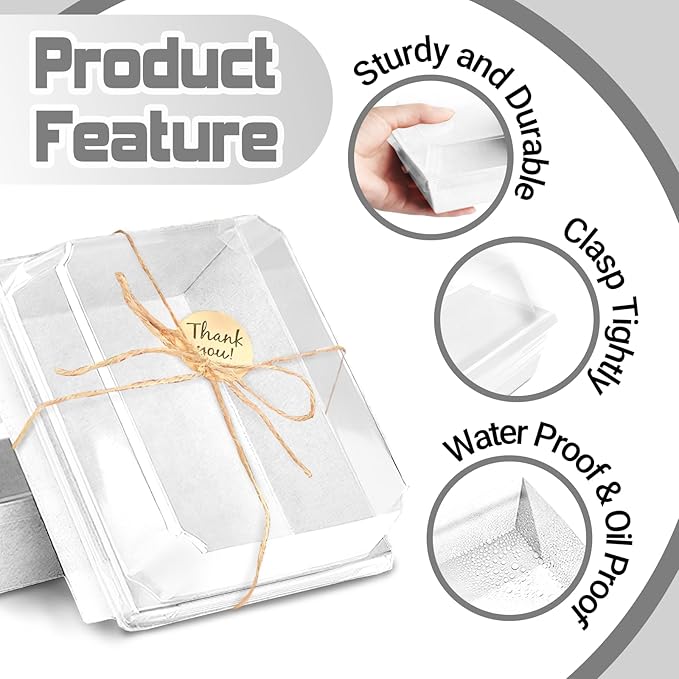 20 Pack Charcuterie Boxes with Clear Lids, 7 Inches White Large Square To Go Paper Bakery Dessert Treat Boxes, Disposable Food Containers for Sandwich Cookie Brownie Slice Cake Strawberry Snack