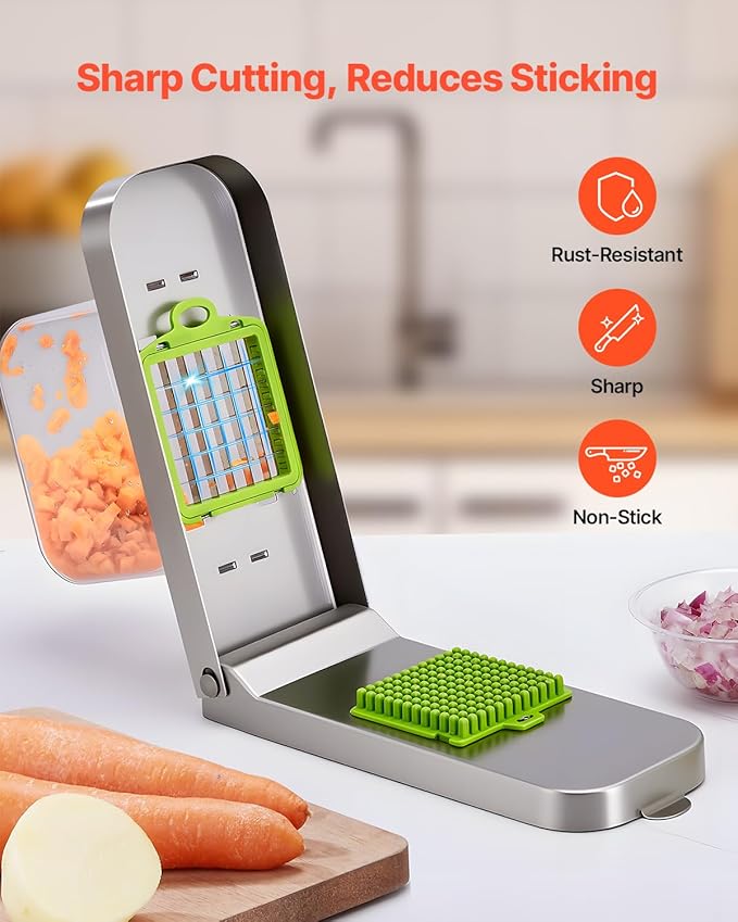 VEVOR Vegetable Chopper, Food Veggie Cutter with 3 Stainless Steel Blades, Onion Slicer with Container, Salad Potato Dicer Kitchen Gadgets & Essentials Home Appliances Tools for Easy DIY, Silver