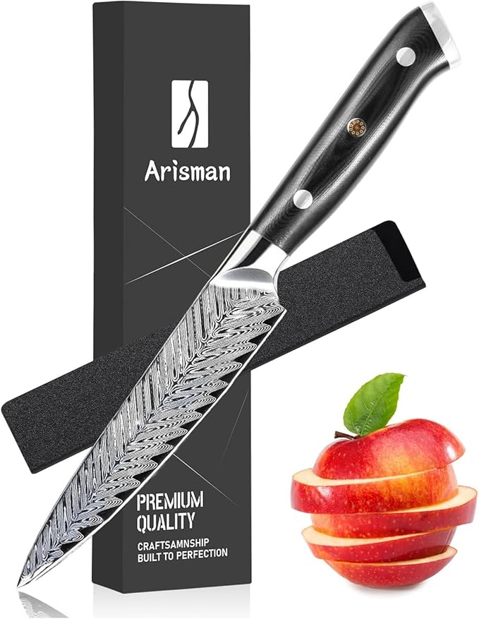 Arisman 5 Inch Utility Knife, Japanese Damascus Steel Paring Knife, Sharp VG10 Fruit Slicing Knife, Small Kitchen Knife with Full Tang Ergonomic G10 Handle