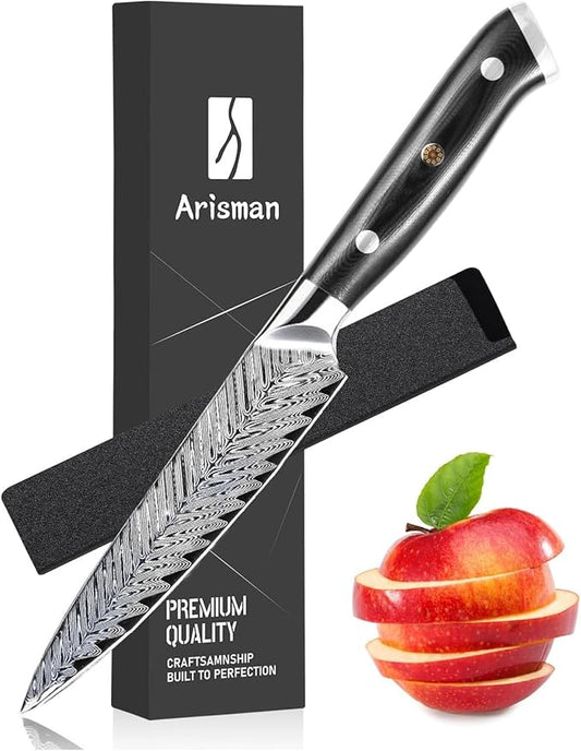 Arisman 5 Inch Utility Knife, Japanese Damascus Steel Paring Knife, Sharp VG10 Fruit Slicing Knife, Small Kitchen Knife with Full Tang Ergonomic G10 Handle