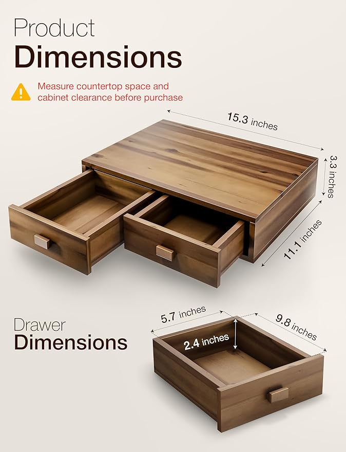 Tinamo Acacia Wood Coffee Pod Storage Drawer for K-cup Holder, Coffee Pod Drawer for Nespresso Pods Holder - Coffee Pod Holder with Drawers, Coffee Station Organizer for K Pod Holder (Walnut color)