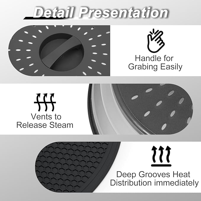 4 in 1,WENWELL 2 Microwave Splatter Cover & 2 Mat,Cooking Splash Guard with Handle,Kitchen dish bowl Plate Proof Food lid & Silicone Round mat,Home Apartment Essential