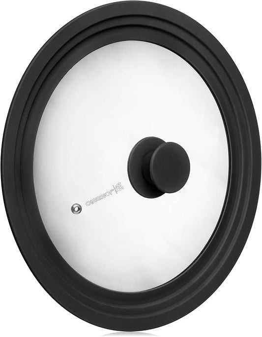 Universal Lid for Pots, Pans & Skillets Size 10", 10.5", 11" & 11.5" Cookwares -Tempered Glass with Silicon Rim-Black