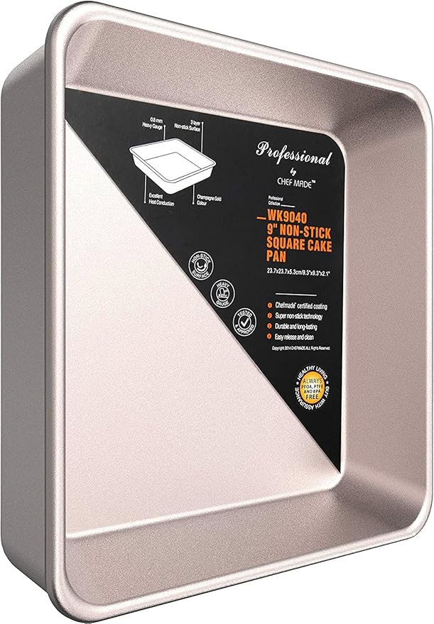 CHEFMADE Square Cake Pan, 9-Inch Bakeware Non-Stick Heavy Duty Carbon Steel Pan Deep Dish Oven Baking Mold Baking Tray Ovenware for Cakes, Bread, Pizza, Cookies