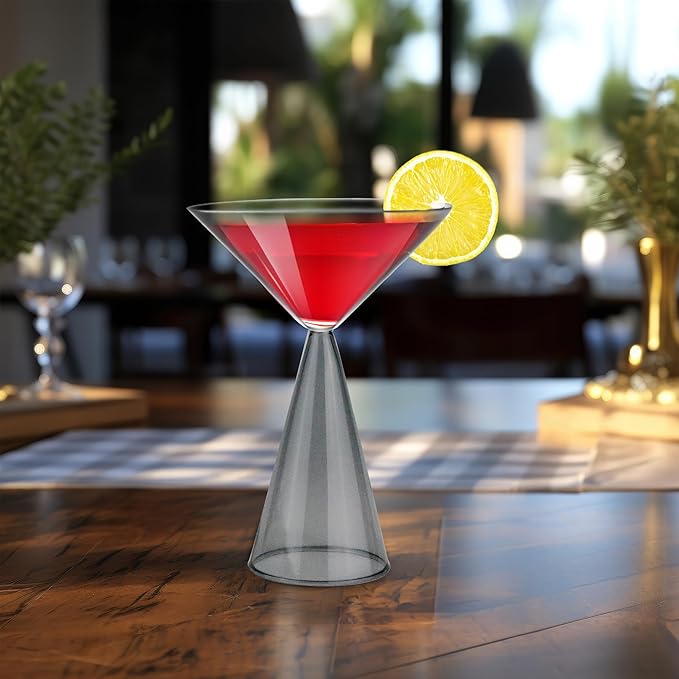 Gusto Buono 8.4oz Martini Glasses – Set of 4 Drinkware with Grey Stem Geometric Design | Heat-Resistant, Dishwasher & Microwave Safe | Perfect for Martinis, Cocktails, Home, Parties, & Gifts