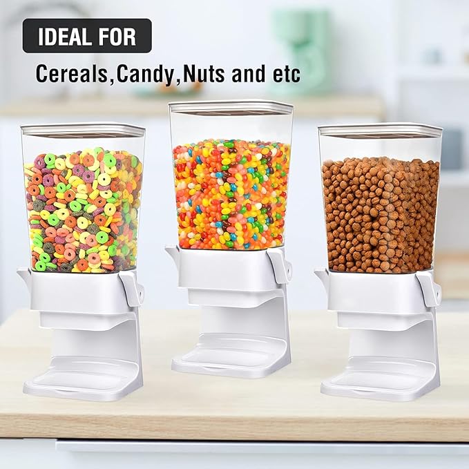 Cereal Dispenser Countertop Large Cereal Containers Storage Dispenser For Pantry Dry Food Dispenser Countertop Rice Candy Dispenser Machine For Snack,Nuts, Granola(White,3 pack)
