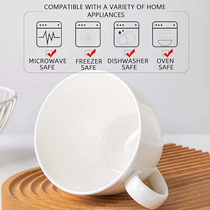 Chulan Large White Bone China Soup Coffee Mugs, 22 oz Lightweight Jumbo Porcelain Mugs Set of 2, Ceramic Extra Big Cups with Handles for Hot Drink Cereal Salads Desserts Coffee Tea Latte Cocoa Juice