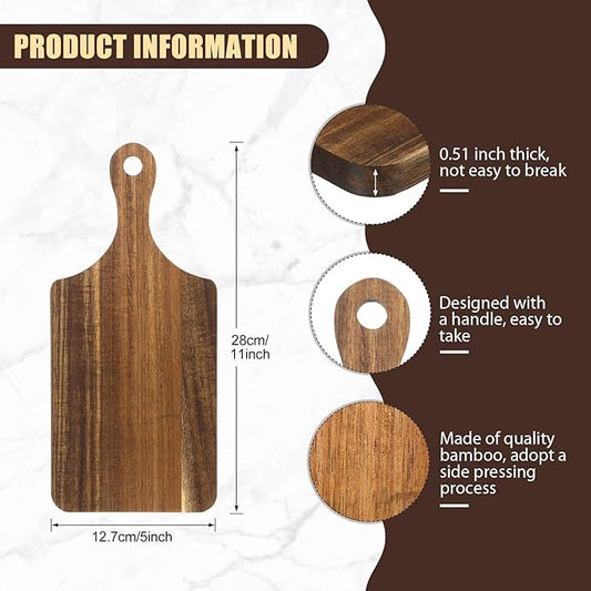 6 Pcs Cutting Board Bulk Kitchen Thicken Chopping Platter with Handles Wooden Charcuterie Serving Trays Blank Wood Boards for Engraving Wedding Housewarming(Acacia Wood,11 x 5 Inch)