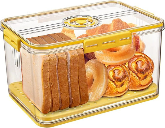 Bread Box Bread Boxes for Kitchen Counter Airtight, Time Recording Bread Storage Container with Lid, Bread Keeper for Homemade Bread, Toast, Bagel, Donut and Cookies, LARGE Yellow