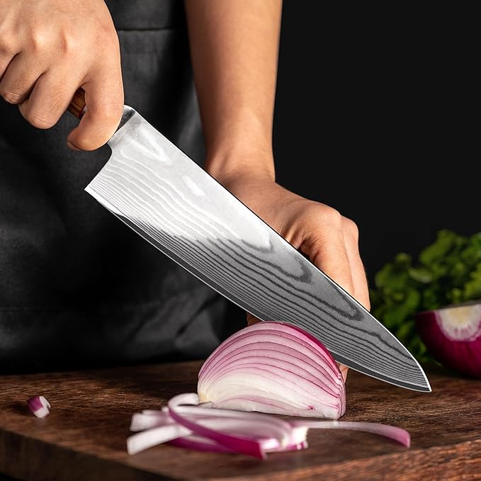 Damascus Chef Knife, 8 inch VG10 Steel Damascus Knife with Olive Wood Handle Razor Sharp Kitchen Knife