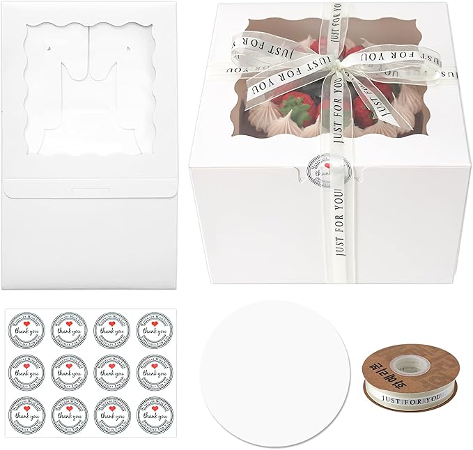 28Packs 7x7x5 Inch Small Cake Boxes, White Bakery Boxes with Window, bento cake boxes for Pastries, Cookies,Birthday Party, Valentine's Day Cajas Pasteles.(White, 775inch/28pcs)