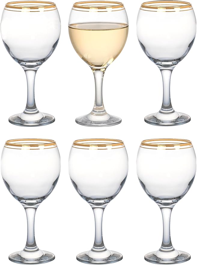 Red Co. Set of 6 Clear Glass 6.75 fl oz Stemmed All-Purpose White Wine Goblets with Golden Rims