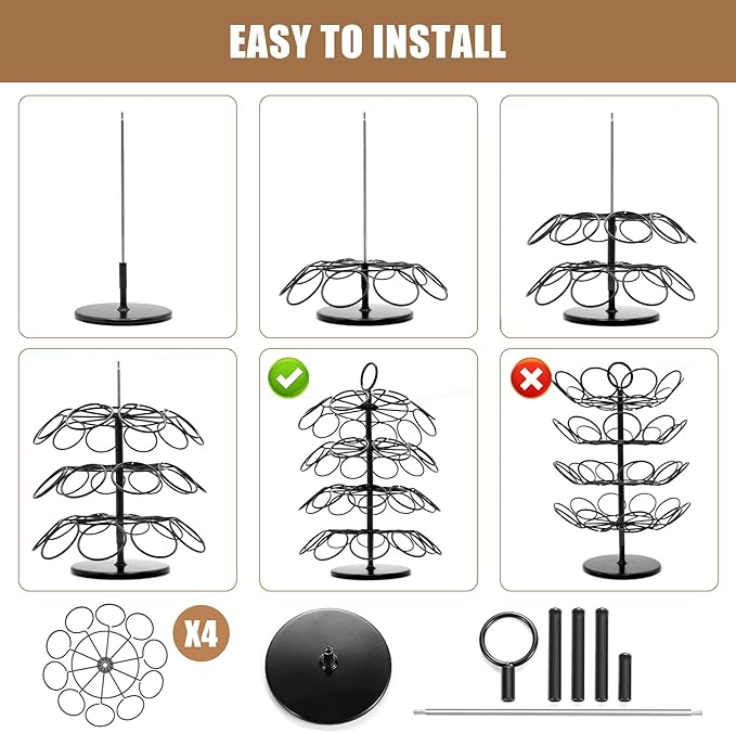 Coffee Pods Holder, 40 Coffee Pods Storage Organizer Compatible with K Cups Spins 360° Pod Stand