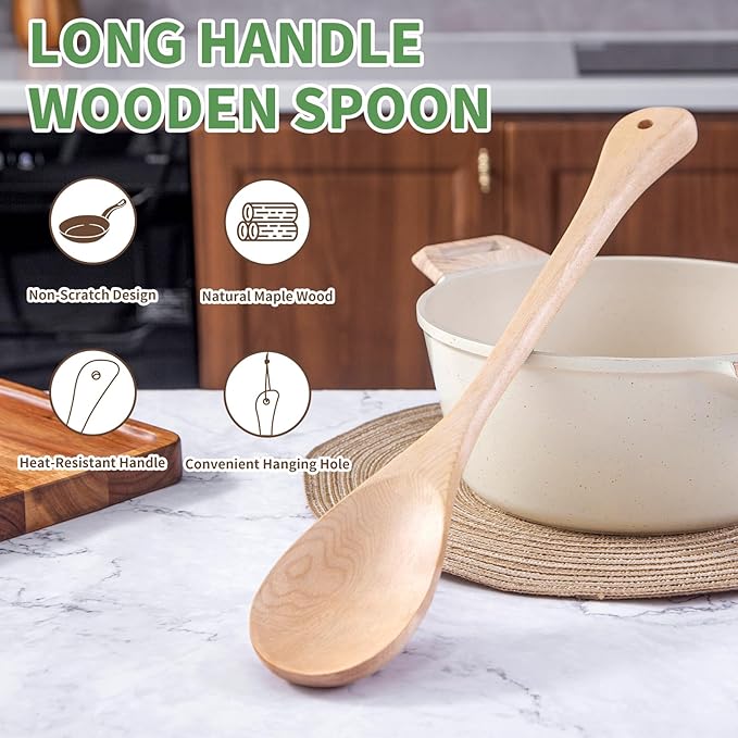 Wooden Spoons for Cooking, Large Wooden Spoons Wooden Mixing Spoon Heat Resistant Wooden Cooking Utensils for Nonstick Cookware