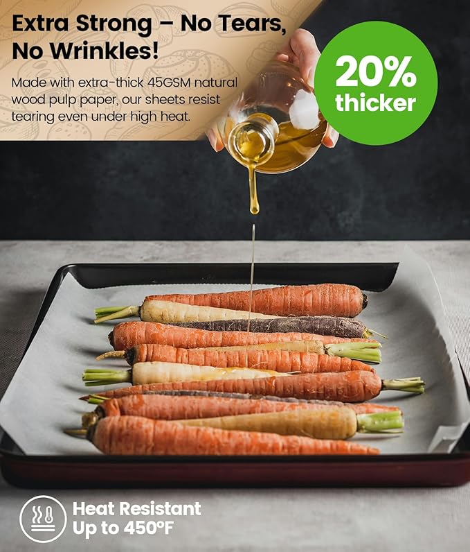 200 PCS Unbleached Parchment Paper Sheets for Baking 12x16 Inches, Non-Stick and Non-Toxic Pre-cut Parchment Sheets for Oven, Cooking, Grilling, Air Fryer and Steaming - Fit for Half Sheet Pans, White