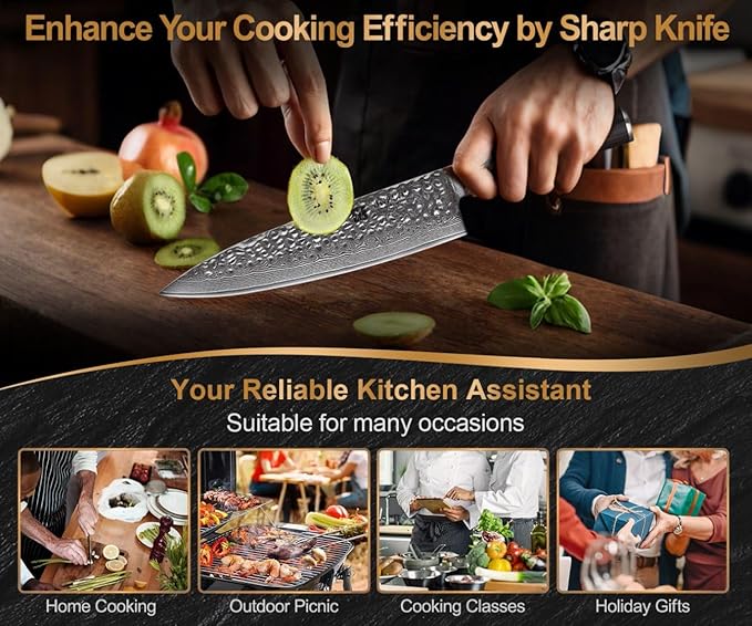 XINZUO 8 Inch Damascus Chef Knife,67 Layers Damascus Steel Kitchen Knife,Sharp Professional Japenese Chef Knife with Gift Box, Dark Brown Pakkawood Handle