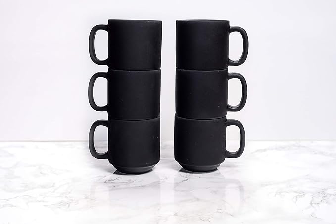 Zion Graphite Black 11-Ounce Mug, Set of 6, Black; Heavy Duty; Chip Resistant; Lead and Cadmium Free; Freezer to Oven Safe up to 500°F