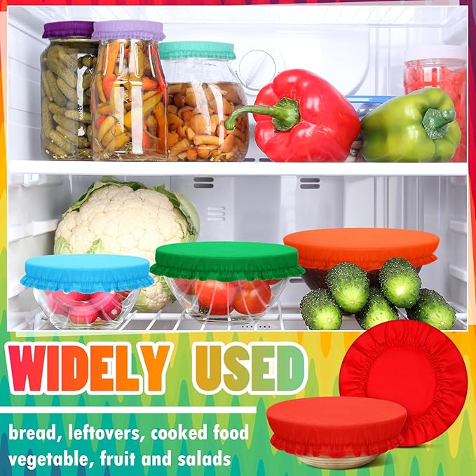 Patelai 10 Pcs Bowl Covers Reusable in 5 Size Stretch Cloth Fabric Elastic Food Storage Bowl Covers Bread Sourdough Lids for Proofing Food Fruits Leftover(Rainbow Style)