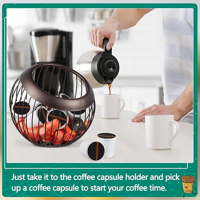 Patelai 2 Pieces Coffee Pods Holder Large Capacity Coffee Pod Baskets Stainless Steel Cup Organizer Sturdy for Espresso Capsule Pot Storage Metal Wire Fruit Bowl Snack Storage(Dark Brown)