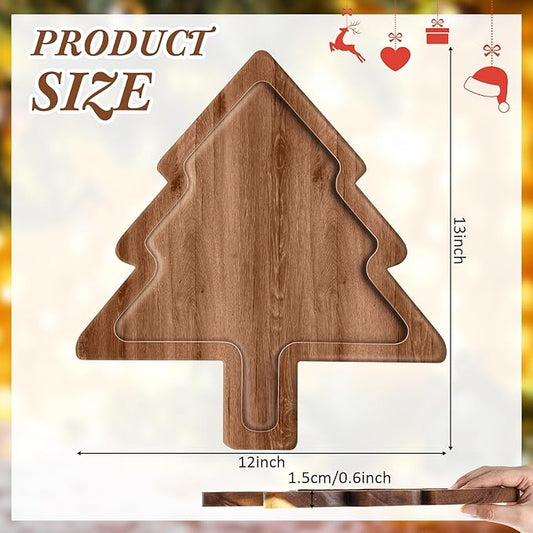 6 Pcs Christmas Appetizer Platter 12 Inch Christmas Cutting Board Acacia Serving Trays Wood Charcuterie Board Tray Snack Dessert Candy Dish Plate for Kitchen Gifts(Christmas Tree)