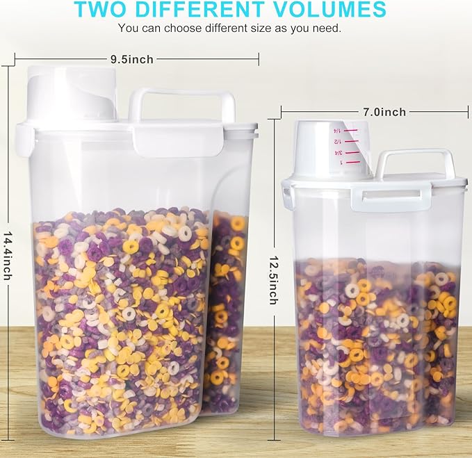 Rice Airtight Dry Food Storage Containers 2 Pack, BPA Free Plastic Storage Bin Dispenser with Pourable Spout, Portable Handle, Kitchen Pantry Organization for Cereal, Flour and Baking Supplies