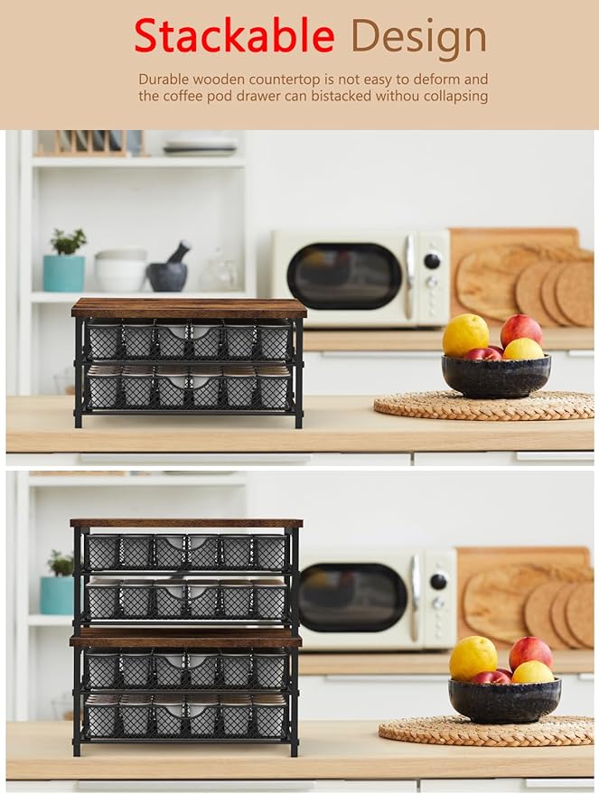 MOOACE Coffee Pod Holder for K Cup Holder Drawer Holder, Coffee Pod Drawer For Counter, 2 Tier K-Cup Storage With Sliding Baskets, 72 Capacity Pods Organizer Cups Capsule for Coffee Station, Black