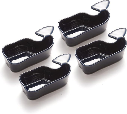 Ceramic Whale Condiment Cup, Blue, Set of 2