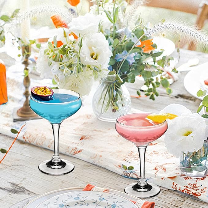 6 Pieces Crystal Martini Glasses Champagne Flute,Coupe Bowl Stemmed Cocktail Glasses,Set Of 6 Elegant Clear Goblets Colored Drinking Cups Champagne Wine Glasses for Parties Cocktail Margarita,Juice