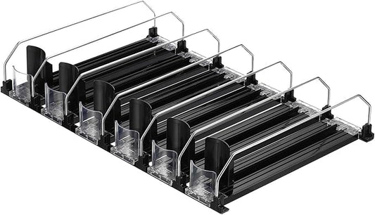 uxcell 6pcs Soda Can Organizer for Refrigerator, Self-Pushing Drink Organizer for Fridge, Width Adjustable Drink Dispenser Beverage Pusher For Pantry Vending Machine, Black