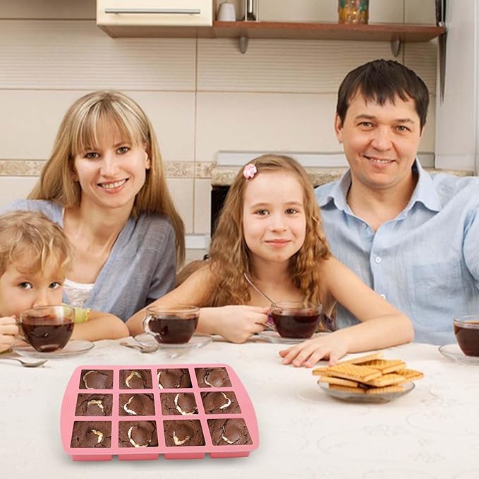 Brownie Pan,2Pcs Nonstick Silicone Bite Size Brownie Pan with Dividers,12 Cavity All Edges Brownie Pan,Non Stick Cake Baking Mold