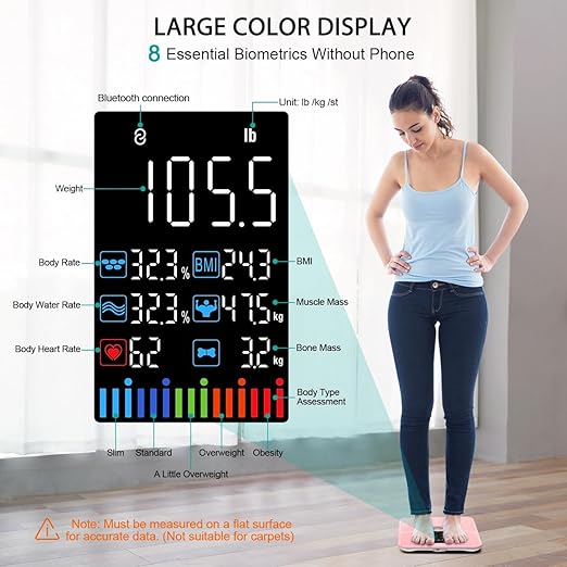 ABLEGRID Body Fat Scale,Digital Smart Bathroom Scale for Body Weight,Large Color Display Screen,16 Body Composition Metrics BMI,Water Weigh,Heart Rate,Baby Mode,400lb,Rechargeable-Rosegold