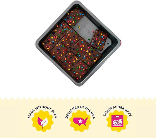 Wilton Silver Non-Stick 8 x 8 Inch Square Brownie Cake Pan, Stainless Steel Bakeware, Made without PFAS, Packaging May Vary