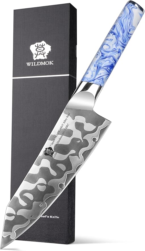 WILDMOK Santoku Knife 7 Inch, 7 Layer Alloy Steel Japanese Kitchen Chef Knives -Ultra Sharp Kitchen Chopping Knife with Resin Handle