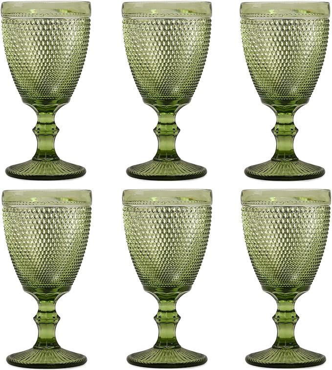 Bandesun Wine Glasses Set of 6 - Vintage Beads Goblet Glass Cup Classic Drinkware
