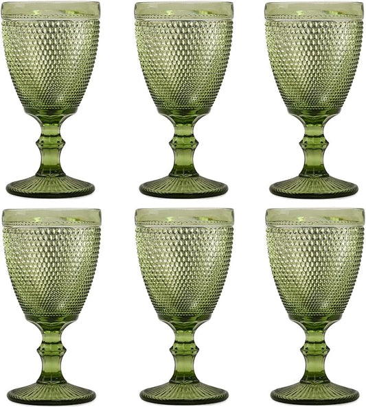 Bandesun Wine Glasses Set of 6 - Vintage Beads Goblet Glass Cup Classic Drinkware