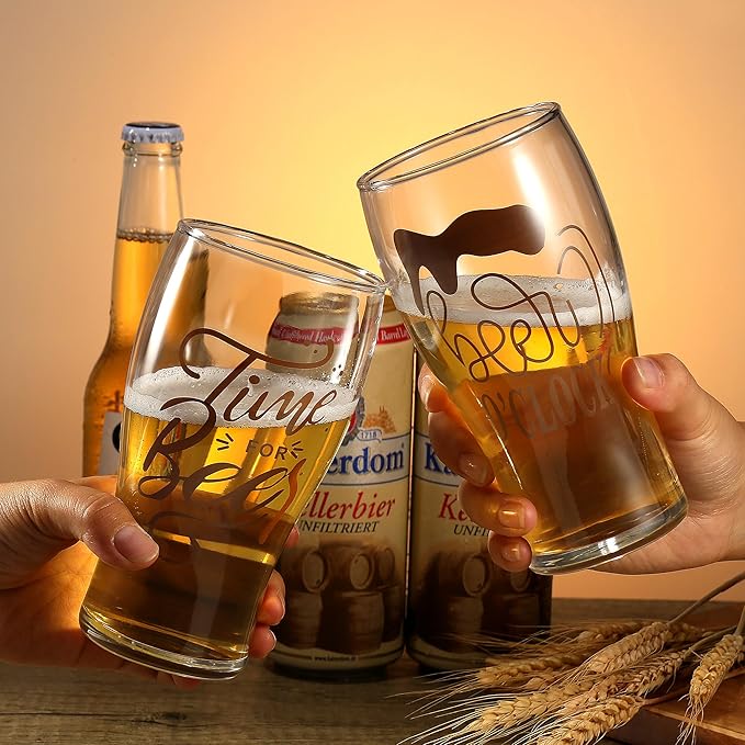 Beer Glasses Set of 4, Pilsner Beer Glasses 20 OZ, Pint Glasses Craft Glass Large Capacity with Unique Design Style, Wheat Beer Glass IPA Drinking Gift set for Home Dining, Bars and Parties