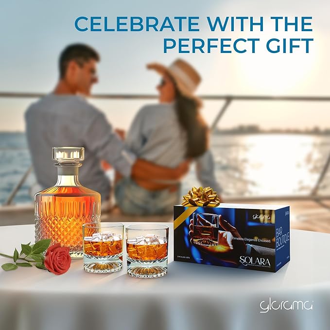 GLORAMA Premium Old Fashioned Whiskey Glasses with Heavy Bottom – Vintage Bar Drinkware for a Cocktail, Bourbon, or Scotch – Durable Crystal Rocks Glass – Set of 4, 10 oz