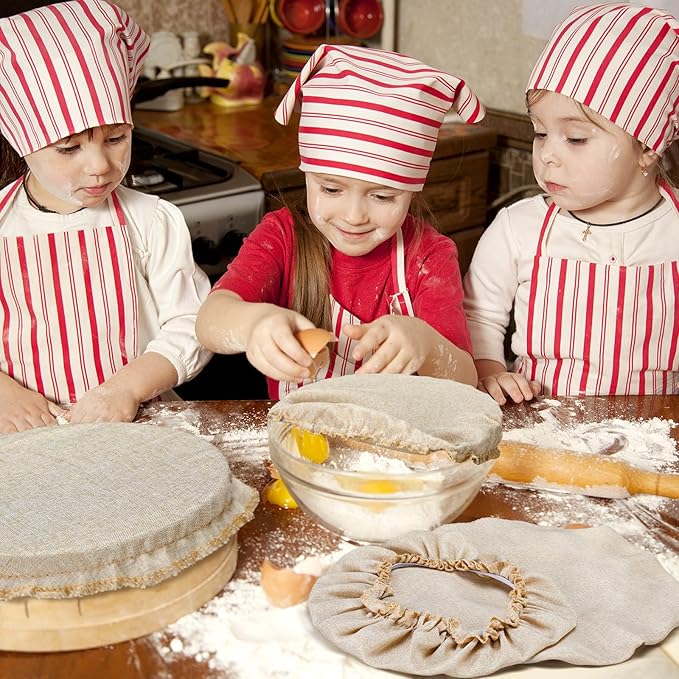 Patelai 10 Pcs Bowl Covers Reusable in 5 Size Stretch Cloth Fabric Elastic Food Storage Bowl Covers Bread Sourdough Lids for Proofing Food Fruits Leftover(Beige Style)