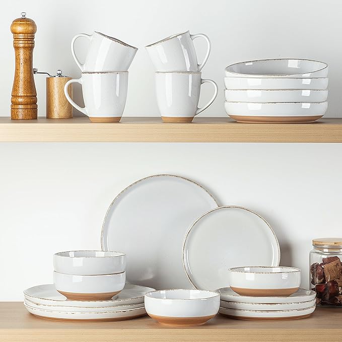 AmorArc 12oz Ceramic Coffee Mugs set of 6, Stylish Coffee Mugs with Rustic Terracotta Underside for Latte/Cappuccino/Milk/Cocoa, Dishwasher&Microwave Safe, White