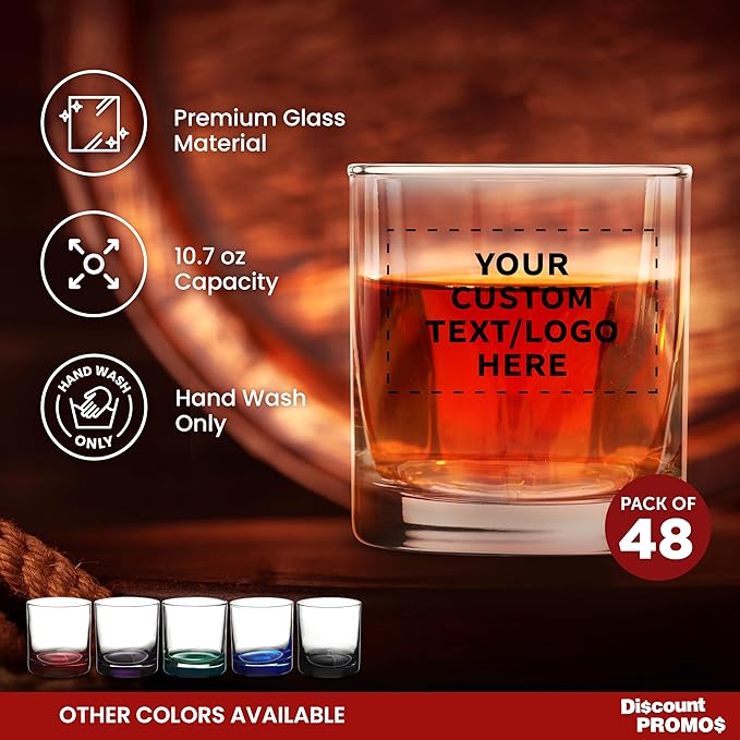 Custom Lexington Rocks Whiskey Glass 10.5 oz, Set of 48, Personalized Bulk Pack - Perfect for Scotch, Bourbon, Whiskey, Cocktail - Clear