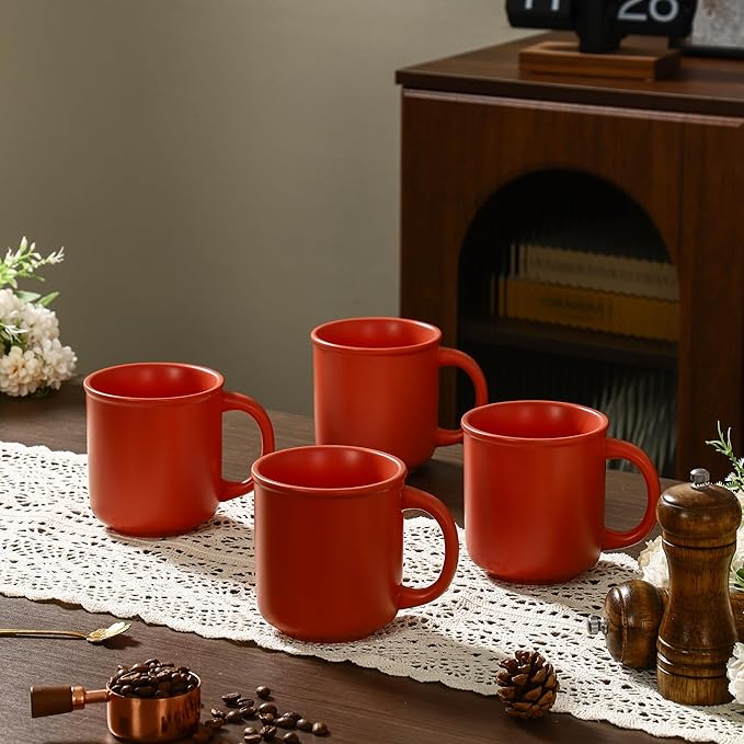 GZG 18 oz Coffee Mugs Set of 4, Modern Ceramic Coffee Cups Set with Handle, Large Coffee Mugs for Tea, Latte, Milk, Cocoa, Rustic Matte Glaze, Microwave & Dishwasher Safe(Terracotta Blush)