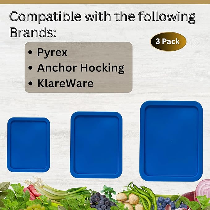 3, 6 & 9 Cup Blue Replacement Lids/Covers for Pyrex, Anchor Hocking & KlareWare Storage Bowls *Lids Only Glass Container Not Included* (3 Pack *One of Each Size*)